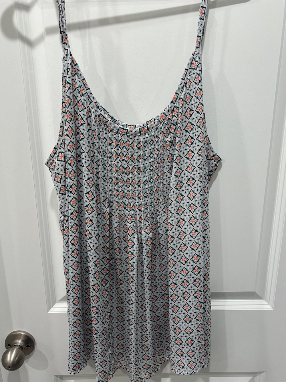 Printed Spaghetti-Strap Camisole in Light Blue and Coral